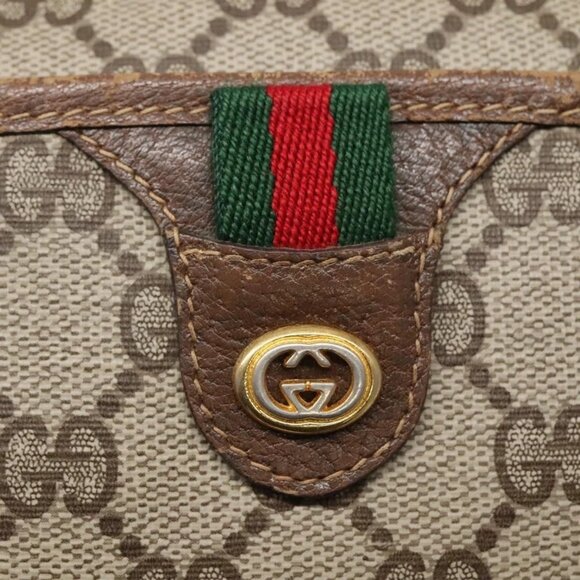 GUCCI GG Supreme Web Sherry Line Bag PVC Beige Gold - Picture 12 of 16